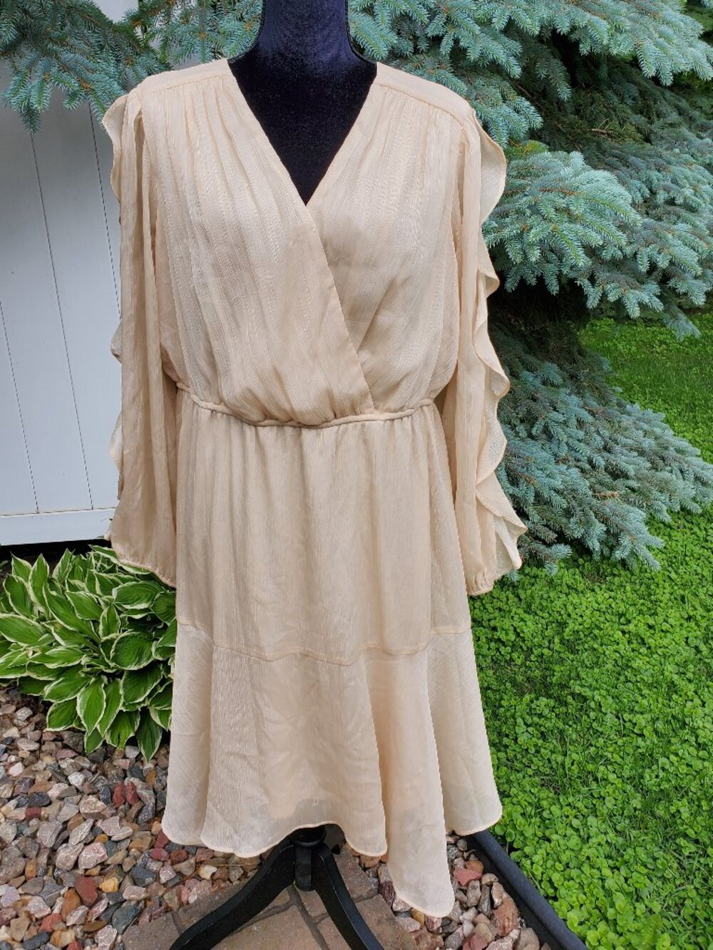 Maison Tara Fit & Flare Chiffon Dress with Gold Shimmer